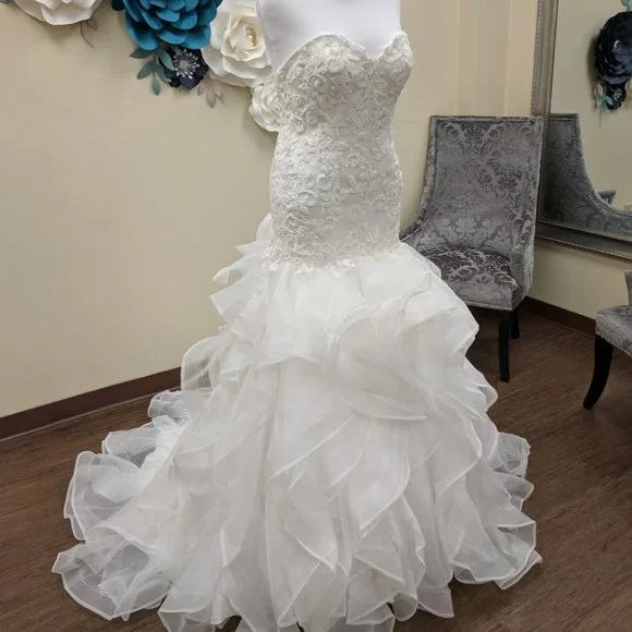 NEW Wedding Dress Size 14 Bridal Gown Mermaid Ruffle Strapless Beaded 10 12 - Picture 3 of 8